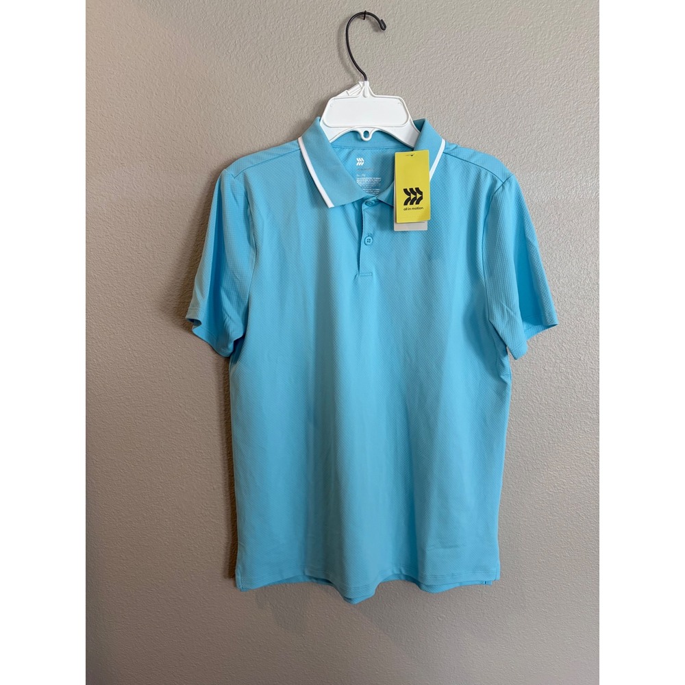 All in Motion Boys Textured Golf Polo Shirt Sky Blue XL (14) Moisture Wicking